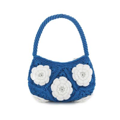 China Fashion Customized Handbag Nylon Bag Yarn Handmade Women Crochet Flower Bags for sale