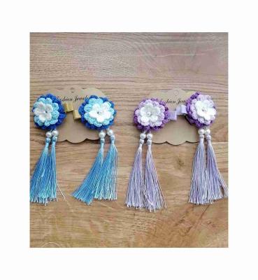 China Cheap custom fashion tassel cotton yarn flower knit ladies hairpin hair clips for sale