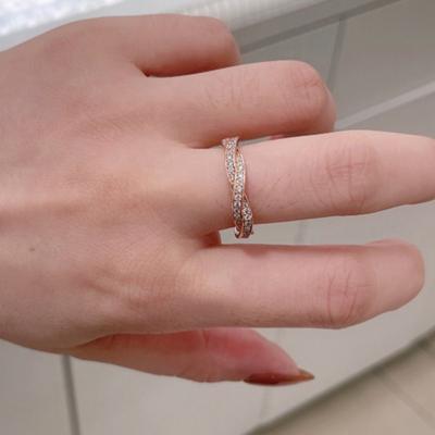 China FASHIONABLE Zircon Beautiful Ring Of Girls From Sterling Silver Double Loop Interlacing Rose Gold Plated New Fashion Brand Jewelry 925 for sale