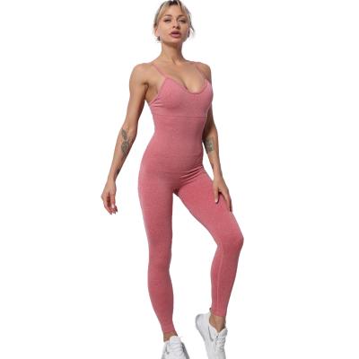 China Fashion Wholesale Solid Color Overalls Breathable Workout Gym Clothes Sports Wear Yoga Seamless Set for sale