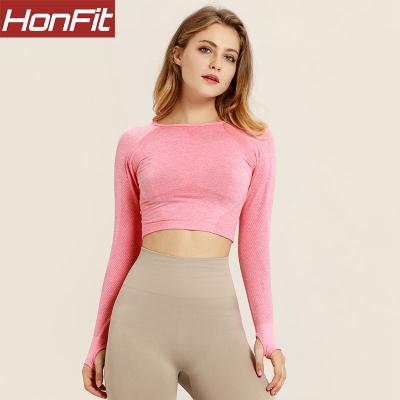 China Antibacterial Pure White Wholesale Color Long Sleeve Seamless Culture Top for sale