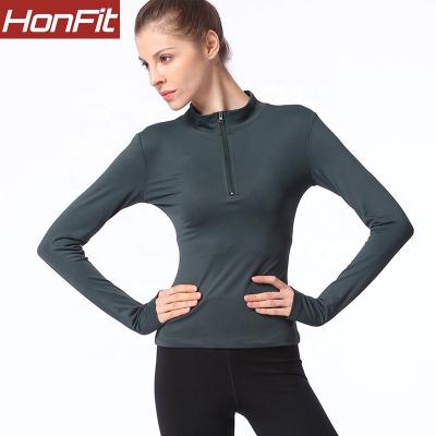 China Sporty Antibacterial Women'S Fabric Turtle Neck Zipper Breathable Long Sleeve T-Shirt Sports Top for sale