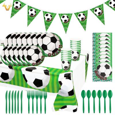 China Disposable Hot Selling Birthday Green shade football Party Supplies Disposable tableware set plate for sale