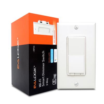 China Controllable Anywhere EVALOGIK 1800W/15A Dimmer Style Wifi Smart Three Way Wall Light Switch Compatible with TUYA App for sale