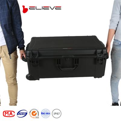 China Large Waterproof Military Storage Transport Equipment Case Hard Plastic Dustproof Shockproof Waterproof Crate with Pull Rod and Wheels for sale