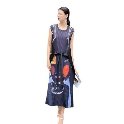 China New Geo'Peck Anti-Static Summer Collar Printed Pleated Square Women Dress for sale