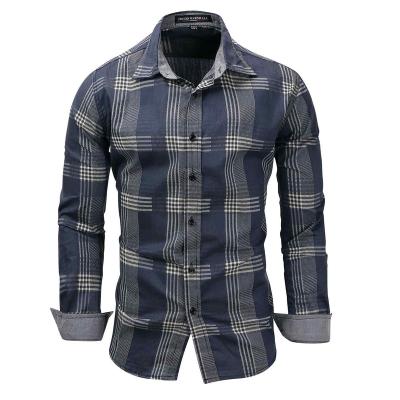 China Anti-pilling Geo'Peck Plus Size Mens Jeans Long Sleeve Plaid Shirt Shirt for sale