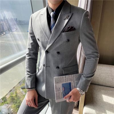 China Anti-wrinkle Geo'Peck Mens Fashion Suits Slim Fitted 3 Piece Blazer Vest Pants Wedding Prom Suit Set for sale