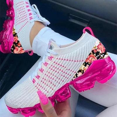 China Fashion Trend New Style Women's Breathable Air Cushion Shoes Color Matching Fly Printed Weaving Sneakers for sale