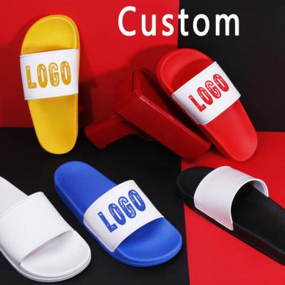 China Fashion Anti-Smell Two Color PVC Red Flat Slippers Logo Printed Men House Slippers Custom Made Slips With Logo for sale