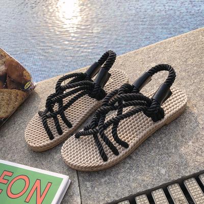 China Flat Bottom Breathable Hemp Roman Sandals Slipper For Women Fashion Trend Spring Summer Rope Woven for sale