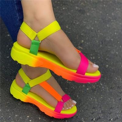 China New Fashion Trend Design Ladies Rainbow Sandal Shoes For Women Women Flat Tied Dyed Sandals for sale