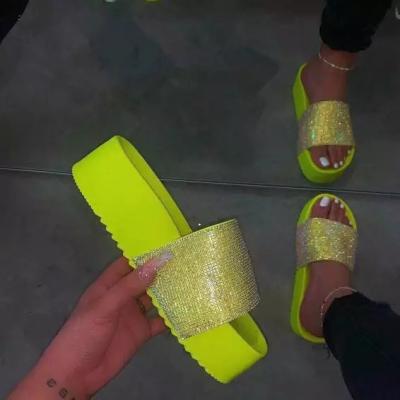 China Summer Designer Platform Slides Shoes Women Bling Rhinestone Sandals Anti-Slippery Slippers for sale