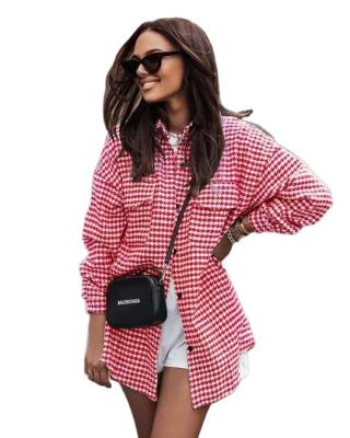 China CRAZY HOT Anti-Shrink Button Up Oversized Womens Shacket Autumn Plaid Shirts Women Jacket Shirt for sale