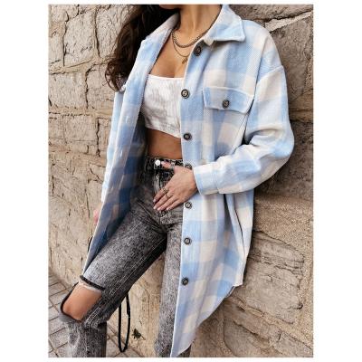 China 2022 Wholesale High Quality Dishonest Women Autumn Winter Plaid Shacket For Anti-Shrink for sale