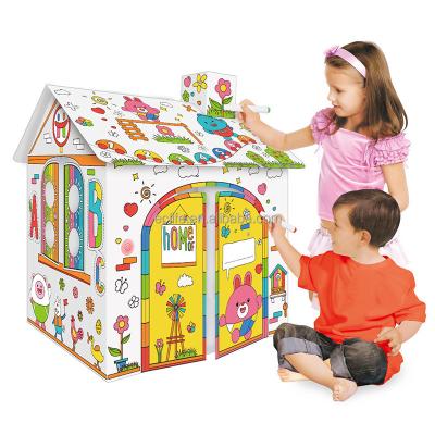 China Eco-friendly Educational Creative Painting Colorful Room 3D DIY Cardboard Playhouse Drawing Paper Doodle for sale