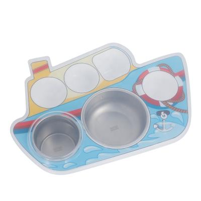 China Creative viable children's 304 stainless steel dinner plate cartoon boat type with transparent dust cover for sale