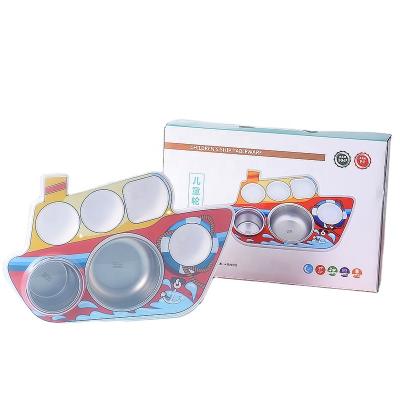 China Food Grade Creative Viable 304 Children's Cartoon Dinner Plate Boat Shaped Gift Boxed With Matching Cutlery for sale