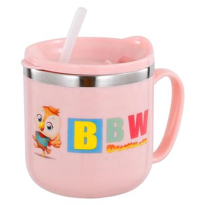 China Viable Material Hot Food Grade Kids Style Straw Cartoon Mug For Baby Learning To Drink for sale