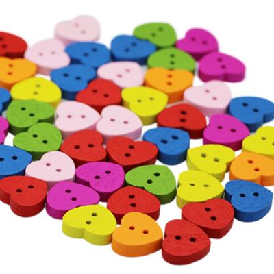 China Wholesale Two Holes Nickel Free Flat Colored Wooden Heart Shaped Buttons For Baby Clothes for sale