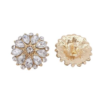 China Popular Dry Cleaning Design Alloy Jewelry Gold Rhinestone Dress Buttons For Clothes for sale