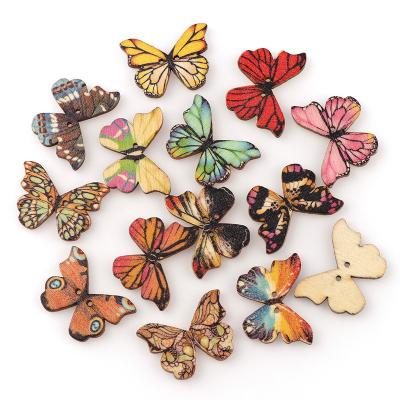 China Other Hot Sale 2 Holes Colored Butterfly Shape Wooden Buttons For Kids Craft for sale