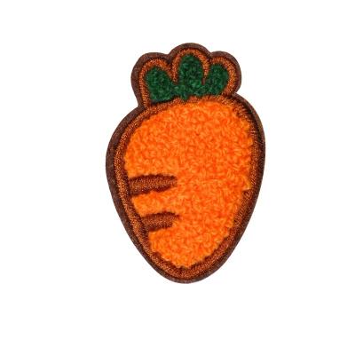 China Good Quality Handmade Iron On Carrot Design Embroidered Chenille Vegetable Square For Towel for sale