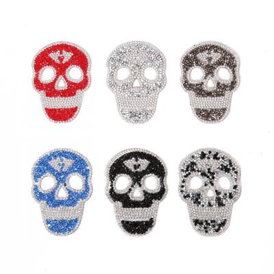 China Handmade New Design Colorful Iron On Head Skull Design Rhinestone Patches Applique For Bag for sale