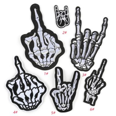 China hot sale 3D skull finger design heat press embroidery patches for jeans for sale