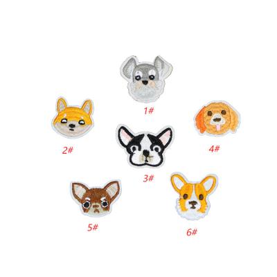 China Small Handmade Cute Cat Dog Head Shape Embroidered Animal Patch For Shirt Chest for sale