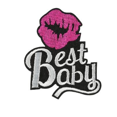 China Handmade lip and word design bestbaby iron on logo customized embroidered patch for decoration for sale