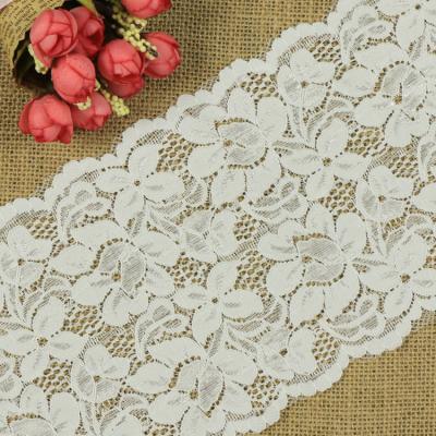 China Viable Spandex lace for decorative stock 14.5cm wide elastic,wide elastic lace 14.5cm silk spandex decorative lace factory for sale