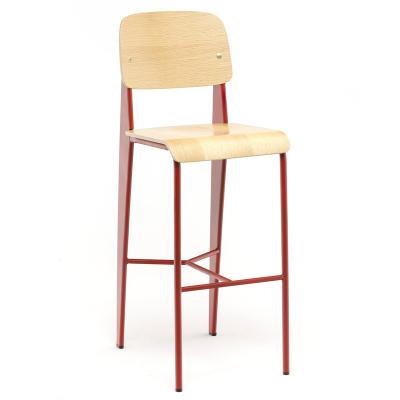 China Bar Height Stool Bent Plywood Veneer Metal Frame Bar Stool Height Chair With Footrest Commercial Use Bar Stools With Backrest for sale