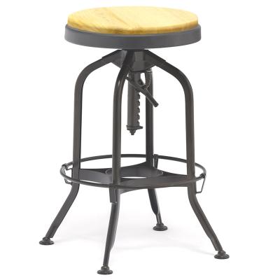 China Industrial Metal Toledo Bar Stools Style 360 ​​Degree Swivel Adjustable Height Barstools With Wooden Seat For Home Bar for sale