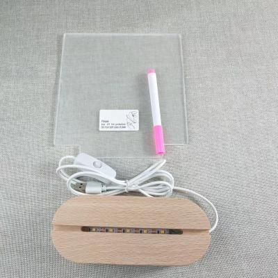 China Custom Modern 3D Acrylic Note Board Led Night Light Warm White Color Lamp Base With Erasable Pen for sale