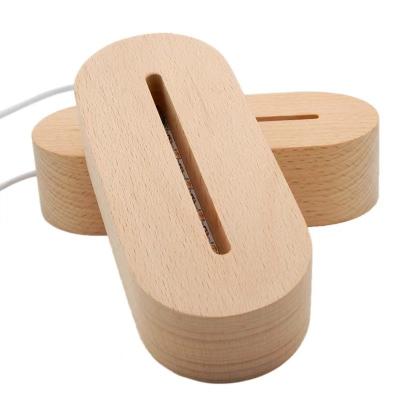 China World Whole Hot Selling Beech Desk Wood Base For 3D Acrylic Night LED Lamp With USB Cable Making Customized for sale