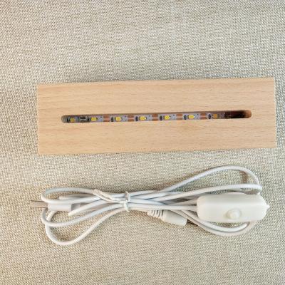 China Modern Wooden Base LED Light With Acrylic 3D Switch Button Table Mount Light With USB Cable Bedroom for sale