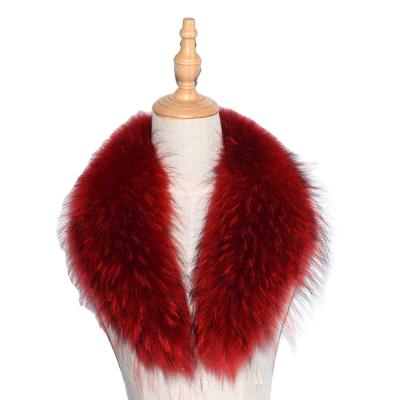 China Winter Genuine Real Long Raccoon Fur Collar Scarf Detachable Fur Collar For Women Neck Warmer for sale