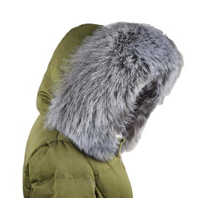 China Factory Made Long Sllver Natural Fox Fur Collar For Hood Custom Made 75x18cm for sale