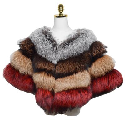 China Luxury Lady Poncho Cape Colorful Real Fur Trim Fashion Silver Fox Fur Shawl Women Winter Luxury Fox Fur Wrap For Woman for sale