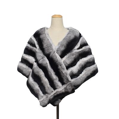 China Custom Made Luxury Chinchilla Keep Warm Rex Fur Shawl Winter Real Fur Wrap for Women for sale