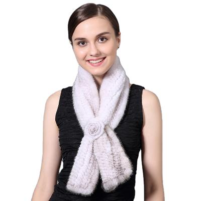 China Luxury Ladies Knitted Real Mink 100cm Winter Natural Mink Fur Scarves Rosetted Fur Scarf For Women for sale