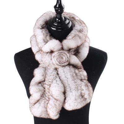 China Double Sided Rabbit Fur Scarf Women Winter Fur Short Style Hand Knit Softly True Shape Of Rex Rabbit Fur Scarf Waved for sale