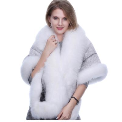 China Fox Fur Trimmed Real Luxury Real Animal Fur Shawl Cashmere Ladies Genuine Fox Fur Trimmed Mink Fur Poncho For Women for sale