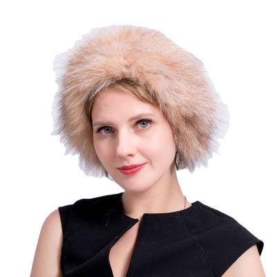 China Real Fox Fur Women Fluffy Fox Fur Headband Elastic Handmade Knitted Neck Warm for sale