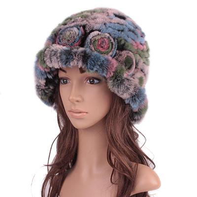 China Winter Hats Women's COMMON Fur Brim Hand Knitted Skullcaps Rex Rabbit Fur Hats Russian For Women for sale