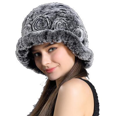 China COMMON Handmade Knitted Soft Women Fur Hats Overskirt Rex Rabbit Fur Hats Russian For Winter for sale