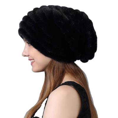 China MWfur Real Fur Beanies Women Casual Warm Hat COMMON Genuine Hood Mink Fur Hats Natural For Winter for sale