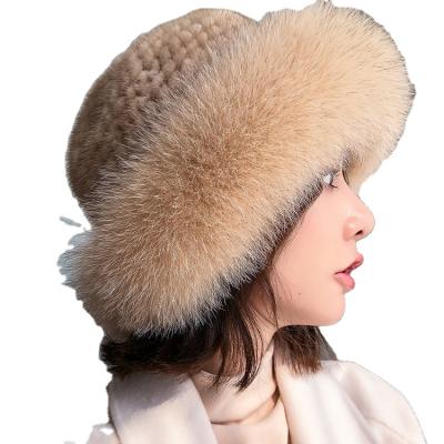 China Hot Selling COMMON Warm Winter Roller Trim Fox Fur Hat Mink Fur Cloche Hat Knitted For Women for sale