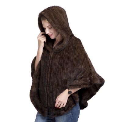 China Mink Fur Wholesale Women Winter 100% Real Mink Fur Shawl Cape Knitted Mink Fur Poncho for sale